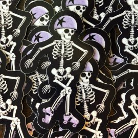 roller derby skating skeleton vinyl sticker
