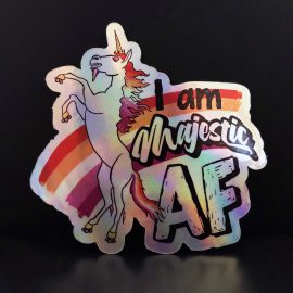 roller skating unicorn with rainbow in lesbian pride colors