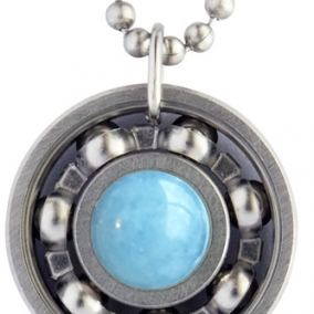 Aquamarine Roller Derby Skate Bearing Pendant Necklace