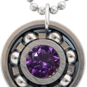 Amethyst Purple CZ Roller Derby Skate Bearing Pendant Necklace