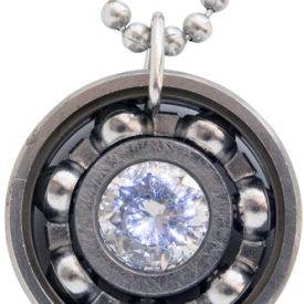 Diamond CZ Roller Derby Skate Bearing Pendant Necklace