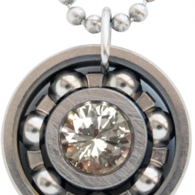 Diamond CZ Roller Derby Skate Bearing Pendant Necklace
