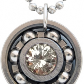 Diamond CZ Roller Derby Skate Bearing Pendant Necklace