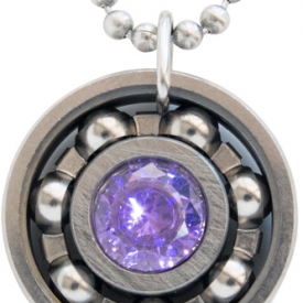 Lavender CZ Roller Derby Skate Bearing Pendant Necklace
