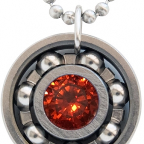 Orange CZ Roller Derby Skate Bearing Pendant Necklace