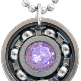 Pink Ice CZ Roller Derby Skate Bearing Pendant Necklace