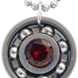 Ruby Red CZ Roller Derby Skate Bearing Pendant Necklace