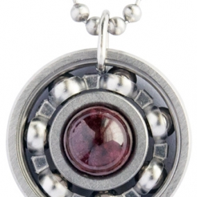 Garnet Roller Derby Skate Bearing Pendant Necklace