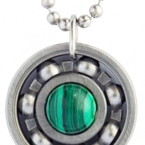 Malachite Roller Derby Skate Bearing Pendant Necklace