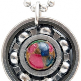 Ruby, Emerald & Sapphire Roller Derby Skate Bearing Pendant Necklace