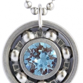 Aquamarine Swarovski Roller Derby Skate Bearing Pendant Necklace