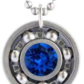 Capri Blue Crystal Roller Derby Skate Bearing Pendant Necklace