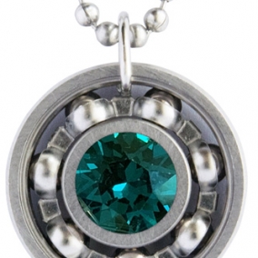 Emerald Green Swarovski Roller Derby Skate Bearing Pendant Necklace