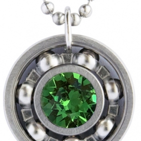 Fern Green Crystal Roller Derby Skate Bearing Pendant Necklace