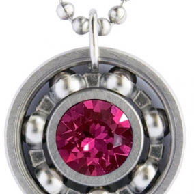 Fuchsia Crystal Roller Derby Skate Bearing Pendant Necklace