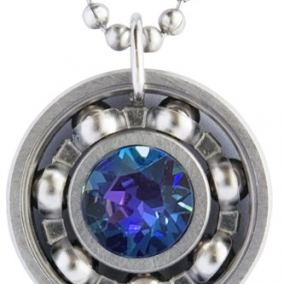 Heliotrope Crystal Roller Derby Skate Bearing Pendant Necklace