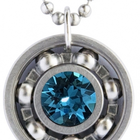 Indicolite Crystal Roller Derby Skate Bearing Pendant Necklace