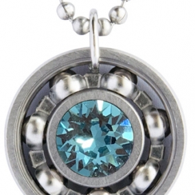 Light Turquoise Swarovski Roller Derby Skate Bearing Pendant Necklace