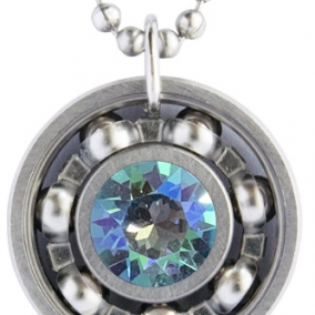 Light Turquoise Glacier Blue Crystal Roller Derby Skate Bearing Pendant Necklace
