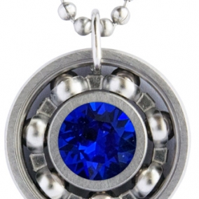 Majestic Blue Crystal Roller Derby Skate Bearing Pendant Necklace