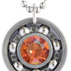 Padparadscha Glacier Blue Crystal Roller Derby Skate Bearing Pendant Necklace