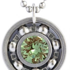 Peridot Crystal Roller Derby Skate Bearing Pendant Necklace