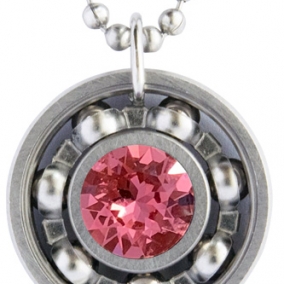 Rose Crystal Roller Derby Skate Bearing Pendant Necklace