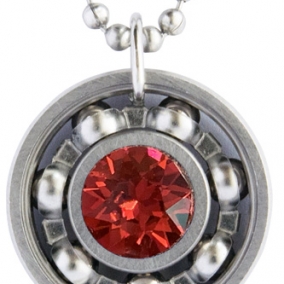 Scarlet Crystal Roller Derby Skate Bearing Pendant Necklace