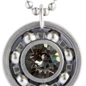 Silver Night Crystal Roller Derby Skate Bearing Pendant Necklace