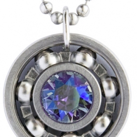 Tanzanite Glacier Blue Crystal Roller Derby Skate Bearing Pendant Necklace