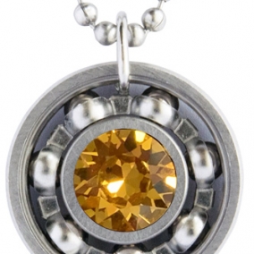 Topaz Crystal Roller Derby Skate Bearing Pendant Necklace