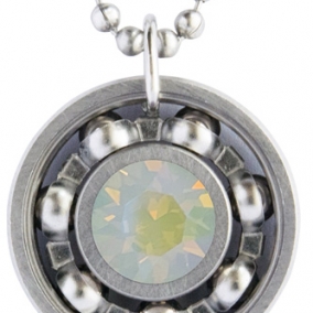 White Opal Glacier Blue Crystal Roller Derby Skate Bearing Pendant Necklace