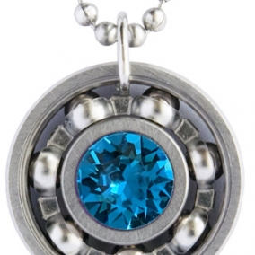Zircon Crystal Roller Derby Skate Bearing Pendant Necklace – December Birthstone