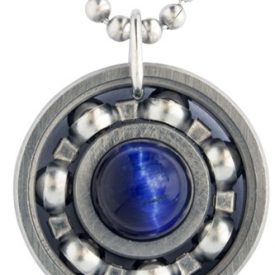 Blue Tiger’s Eye Roller Derby Skate Bearing Pendant Necklace