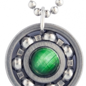 Green Tiger’s Eye Roller Derby Skate Bearing Pendant Necklace