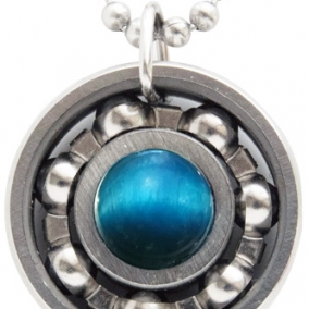 Peacock Tiger Eye Roller Derby Skate Bearing Pendant Necklace