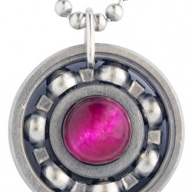 Pink Tiger’s Eye Roller Derby Skate Bearing Pendant Necklace