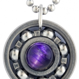 Purple Tiger’s Eye Roller Derby Skate Bearing Pendant Necklace