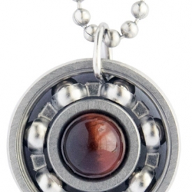 Red Tiger’s Eye Roller Derby Skate Bearing Pendant Necklace
