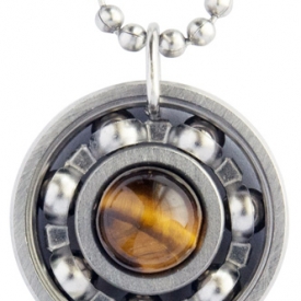 Yellow Tiger’s Eye Roller Derby Skate Bearing Pendant Necklace